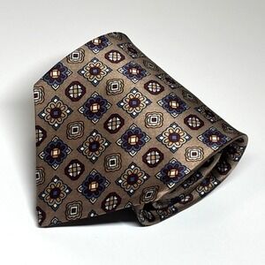 Lazarus Necktie Mens OS Taupe Geometric Medallion Silk Blend Tie Preppy Classic